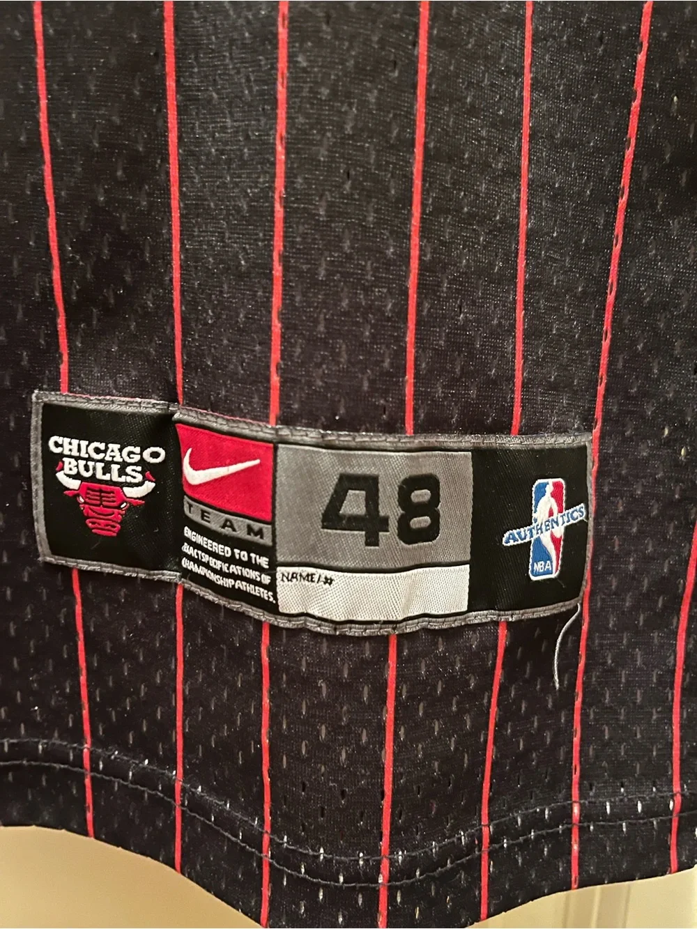 Michael Jordan NBA Black Jersey with Red Pinstripes and NBA Logo